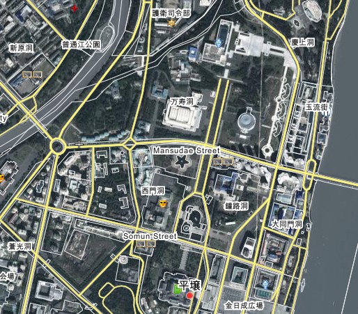 WikiMapiaで見た現在のピョンヤン市街 WikiMapiaで見た現在のピョンヤン市街