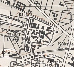 1946年の米陸軍発行地図より平壌刑務所 1946年の米陸軍発行地図より平壌刑務所