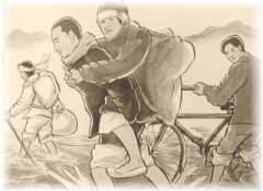 平壌から南下する文先生一行 平壌から南下する文先生一行