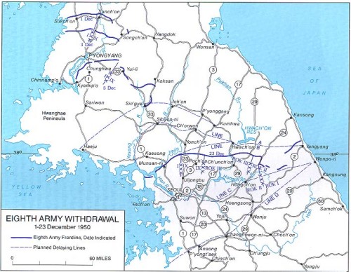 米陸軍第8軍の撤地図退 米陸軍第8軍の撤退地図