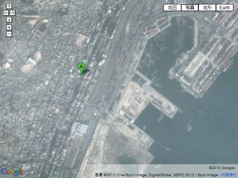 GoogleMapで見た草梁(チョリャン)駅跡/釜山港第四埠頭 GoogleMapで見た草梁(チョリャン)駅跡/釜山港第四埠頭