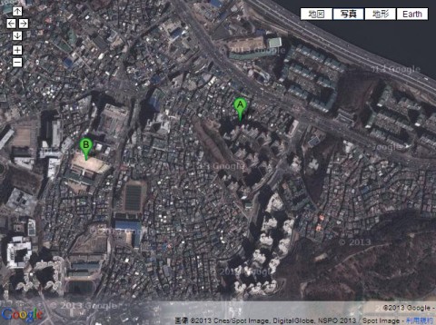 黒石洞下宿先の家の跡地と京城商工実務学校跡地